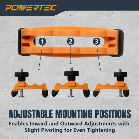 2 Pack Adjustable Mini Hold Down Clamps For T-Track Systems, Boss Level Clamp Action With Multi-Positionable U-Shape Design, Reinforced Plastic Bodies, And 1/4-20 Steel Bolts For Drill Press, Router Table, CNC Machine And More, shown with adjustable mounting positions