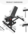 GLX Adjustable Weight Bench With Leg Extension And Curl Machine dimensions diagram for home gym workouts.