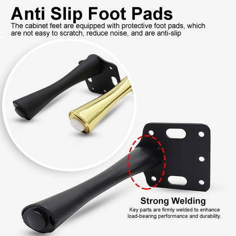 Beefy Heavy Duty Metal Furniture Legs Set For Sofa Cabinet Or Chair Modern Angled Design DIY Replacement Feet shown with anti slip pads