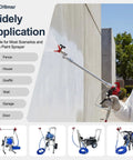 Professional 22 Piece Airless Spray Gun Kit With 3600 PSI High Pressure Paint Sprayer used for painting a wall.