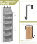 Over the Door Shoe Rack Organizer 6 Tier 66 Lbs Capacity 600D Oxford Fabric Grey 2 Pack dimensions and hook detail.