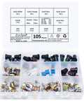 Potentiometer Kit With 10K 20K 50K 100K Ohm Linear Taper Rotary B Type Pots For Audio Gear Includes 1K 5K 10K 50K 100K Ohm 3296W Multiturn Trimmer, Nuts, Washers, Knobs, 105Pcs in storage box.