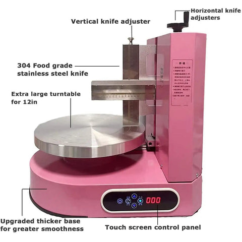 Automatic Cake Coating And Spreading Machine For 4 To 12 Inch Cakes With Adjustable Scraper And Turntable Pro Grade DIY Friendly Aluminum Alloy Construction For Smooth Frosting And Easy Decorating Pink
