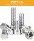 M3 Hex Socket Cap Screws Nuts Kit In Stainless Steel Assortment with close-up of screw head detail and thread design