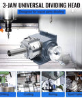 3 Jaw Universal Dividing Head for 6 Inch 3 Jaw Chuck Milling Machine Indexing Head, solid cast iron for precision tasks.