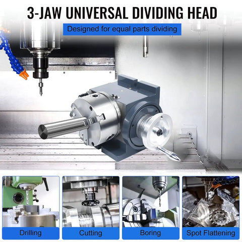 3 Jaw Universal Dividing Head for 6 Inch 3 Jaw Chuck Milling Machine Indexing Head, solid cast iron for precision tasks.