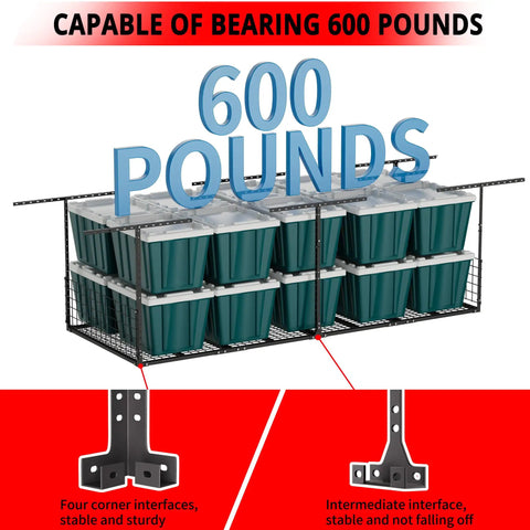 Badass Carbon Steel Overhead Garage Storage Rack Adjustable Ceiling Mount Shelf Six Hundred Pound Capacity Black Finish For Top Shelf Home Organization That Will Straight Up Streamline Your Gear Setup Without Any Stress