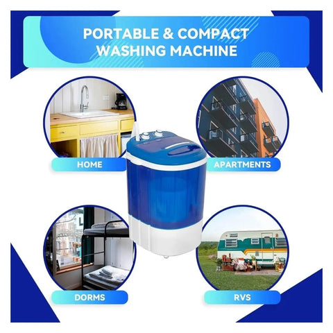 Space Saving Semi Automatic Portable Mini Washing Machine With Spin Dry Cycle For Cramped College Dorms And Studio Apartments lightweight with blue finish.