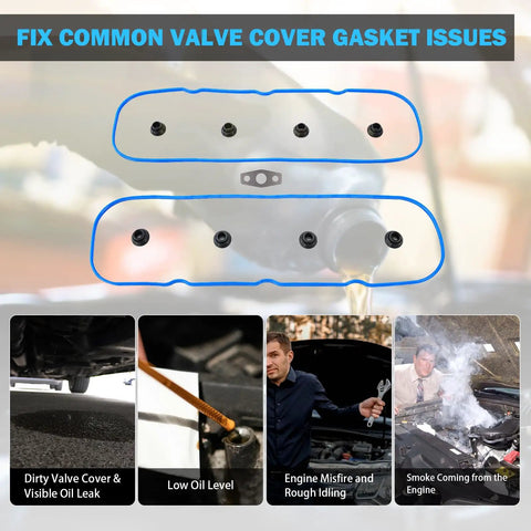 Valve Cover Gasket Set For GM V8 Engines 4.8L 5.3L 6.0L 6.2L Compatible With Chevy Silverado Suburban Tahoe Trailblazer GMC Sierra Yukon Envoy Cadillac Escalade Oil Leak Fix Replacement, valve cover gasket layout