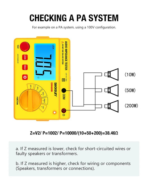 EM480B Audio Impedance Tester With Digital LCD Display Insulation Resistance Megohmmeter Meter Handy Pro Grade Portable Kit diagram