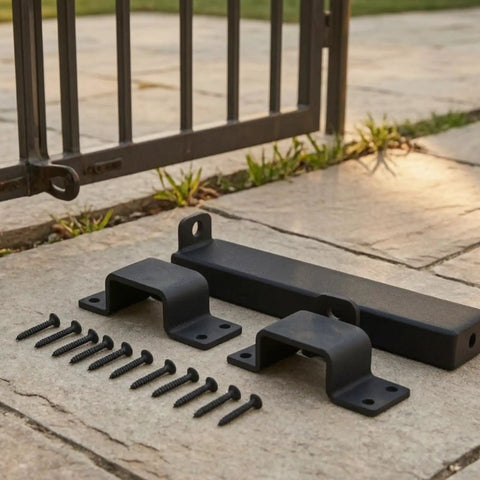 Heavy Duty Sliding Bar Gate Latch With Padlock Hole In Matte Black Metal For Outdoor Garden Sheds And Fences Built Tough With Straight Up Secure Locking Action That Is The Real Deal, including mounting plates and screws