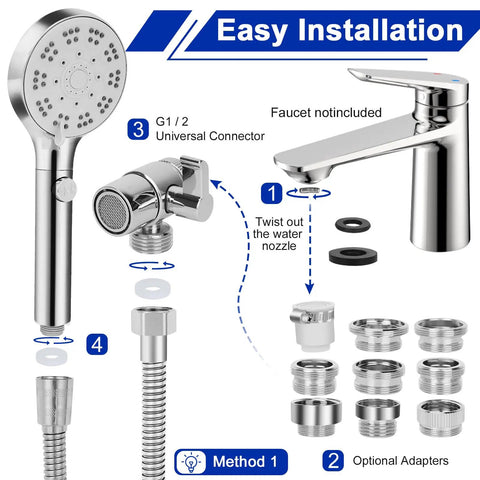 Top Shelf Handheld Bathtub Shower Head With 79 Inch Hose And Dope Six Spray Modes Includes Three Way Brass Diverter Smooth Install For Bathroom And Garden Renovation Projects