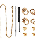 Gold D Ring Hardware Kit For Purse Straps With 360 Rotatable D Rings, Rivet Screws Kit, Punch Tool And Screwdriver.