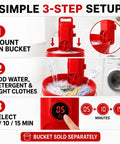 Setup instructions for Game Changer Portable Mini Washing Machine With Digital Countdown Timer And Dual Agitator on a bucket.