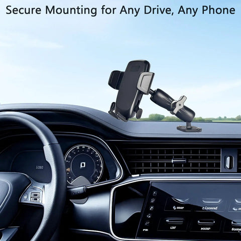 Go To 1 Inch Ball Phone Mount With Aluminum Arm And Base Dual Ball Joint 360 Degree Adjustable Screw Mount Base in car dashboard