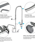 Pro Grade Commercial Sink Sprayer Kit With 45 Inch Flexible Stainless Steel Hose, Pre Rinse Dish Spray Valve Replacement, features highlighted