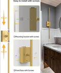 Slick Wireless Rechargeable Wall Sconces Set Of 2 Battery Powered Gold Light Fixtures installation instructions showing bracket and screws.