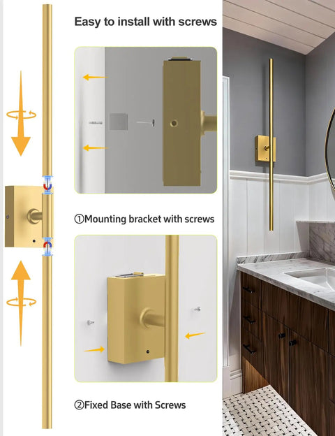 Slick Wireless Rechargeable Wall Sconces Set Of 2 Battery Powered Gold Light Fixtures installation instructions showing bracket and screws.