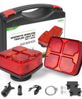 Wireless Trailer Lights Kit With Magnetic LED Tow Light Rechargeable Battery 7 Way To 4 Way Transmitter shown with accessories
