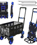 Heavy Duty Folding Hand Truck Dolly With 330Lbs Capacity, Convertible Between 2-Wheel Upright And 4-Wheel Platform Cart, Retractable Handle, Durable Wheels For Easy Moving Of Boxes, Luggage, Groceries, And More, folded and open views