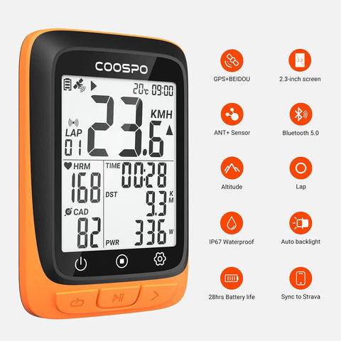 Wireless GPS Bicycle Computer With Bluetooth And ANT Plus For Cycling, Waterproof Speedometer And Tracker, 2.4 Inch LCD