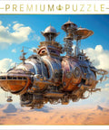 Airship Fantasy Jigsaw Puzzle Standard Edition Large Size with an intricate steam-powered airship soaring over a desert landscape