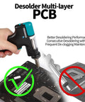 High Power 110W Desoldering Station With ESD Safe Build being used on a multilayer PCB with comparison diagram.