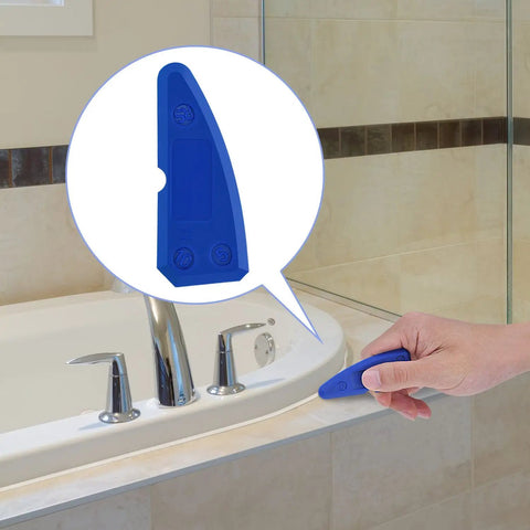 Using Silicone Caulking Tool Set With Multiple Edges For Kitchen And Bathroom Sealant And Grout Finishing Flexible Smoothing Tools Kit Blue Pro Grade For Smoothing Caulk Lines Without Masking Tape And Durable Flexible Silicone Build on bathtub edge