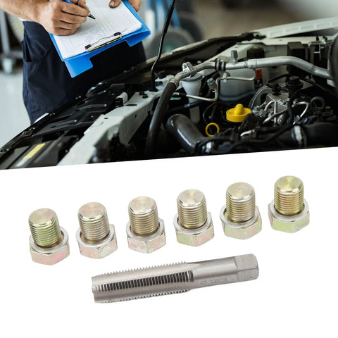 Fix Leaky Oil Pan Fast With This 13-Piece Steel Thread Repair Kit M13 X 1.5mm Bolt Screw Set For Drains And Taps That Get The Job Done Right. Steel tap and M13 bolts with gaskets for oil pan drain repair