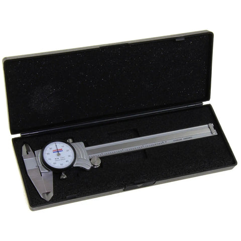 Premium Dial Caliper 6 Inch 0.001 Inch Precision With Double Shock Proof Design in padded case with stainless steel construction