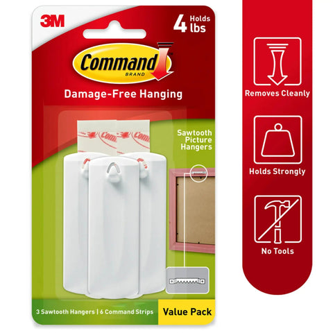 Sticky Nail Sawtooth Picture Hangers 3 Pack Damage Free Wall Mounts With No Tools Adhesive Package