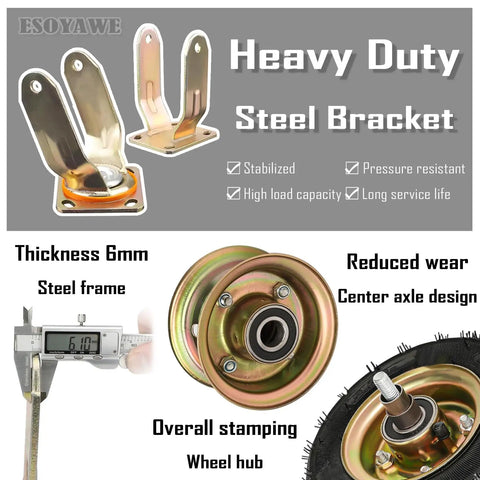 Tough As Nails Smooth Rolling Heavy Duty Pneumatic Rubber Casters 4 Pack 8 To 10 Inch swivel steel bracket with wheel hub for support.