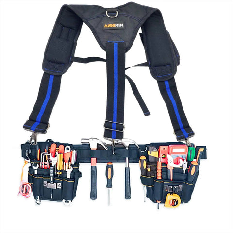 Tool Belt Suspenders With Magnet Pocket And Movable Phone Holder Heavy Duty 1680D Polyester Work Gear Pencil Holder Y Style Design