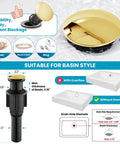 Vessel Sink Faucet With 360 Degree Swivel Spout, Single Handle No-Fuss Tall Bathroom Mixer Tap For 1-Hole Lavatory, Polished Gold drain