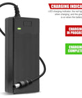 Portable 42V 2A Scooter Battery Charger For Electric Skateboard And EV, lightweight design, LED indicator, black with cable displayed