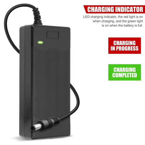 Portable 42V 2A Scooter Battery Charger For Electric Skateboard And EV, lightweight design, LED indicator, black with cable displayed
