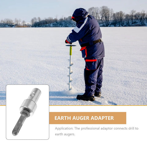 Power Drill Adapter For Earth Augers And Garden Gear With Four Slot Shank for electric drills, used in snowy landscape