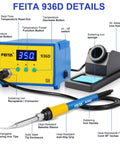 Digital Soldering Station Pro Grade With PID Temperature Control, ESD Safe For Electronics, shown with components and features labeled