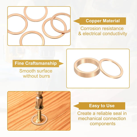 High-quality copper crush washers automotive seals for reliable sealing and excellent conductivity, smooth burr-free surface, 5 pack