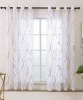 White And Gold See Through Sheer Curtains For Living Room That Let The Sunlight In Light Filtering Window Drapes 90 Inch Long