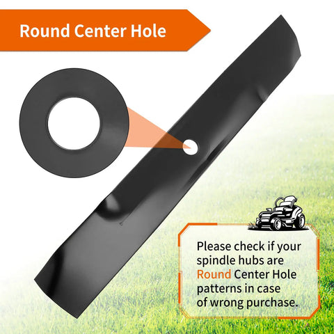 Mower Blades 19 Inch High Lift Replacement 3 Pack For John Deere 54 Inch Deck, round center hole detail