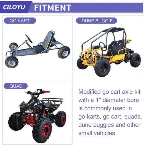 Heavy Duty Go Kart Live Axle Kit 44 Inch With 1 Inch Diameter, 3/4 Inch Step Down, compatible with go karts, dune buggies, quads
