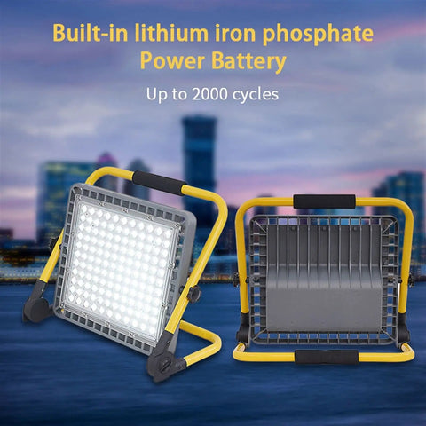 Spot Lighting Portable Rechargeable Led Flood Light 100W 200W 300W 400,，， with built-in battery and adjustable stand.