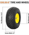 Image of 15x6.00-6 tire and wheel with dimensions, part of 2 Pack Front Tire And Wheel Assembly For Riding Mowers 15x6.00-6 Fits 100 And 300 Series