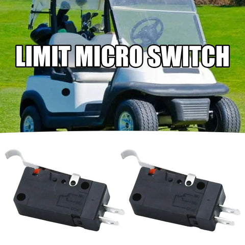 Two Pack Limit Microswitch Replacement For Cushman Commander 22 Vehicles And EZGO Gas And Electric Models From 2003 And Newer D2VW-01L3-3HS Replacement Compatible Drop In Ready shown with golf cart backdrop