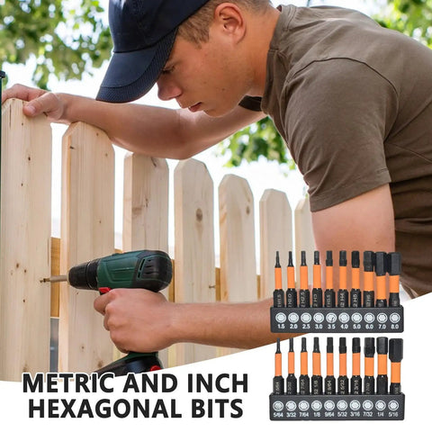 Huge 20-Piece Metric And Inch Allen Wrench Bit Set With S2 Steel Heavy Duty Hex Drill Bits For Tough Jobs And Home Repairs That Are Totally Awesome, 20-piece hex bits on wood fence
