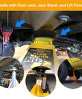 Universal Jack Pad Set For Floor Jacks And Stands High Density Rubber Pads shown installed on car jack and stand