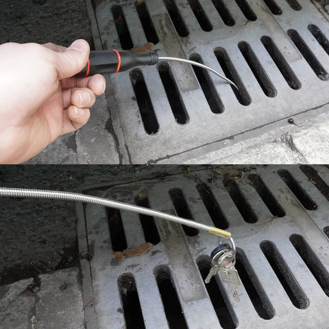 Flexible Magnetic Pickup Tool Kit 4 Pc with 25 Inch Bendable Grabber retrieving keys from drain