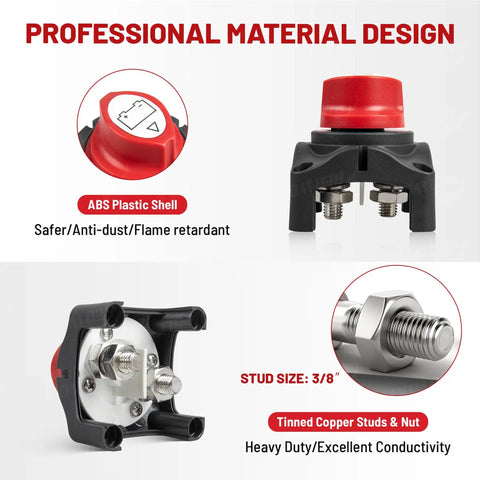 Heavy Duty On Off Battery Disconnect Switch For 12V To 48V 275A Continuous 455A Peak Automotive RV Marine Ignition Protected