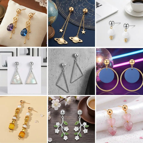 320 Piece Ball Post Earring Stud Set For Jewelry Making, Round Ball Posts With Silicone Ear Plugs, Safe Rust Resistant Metal, Lightweight And Skin Friendly For Women And DIY Jewelry Projects. Gold and silver ball post earrings with dangling DIY designs